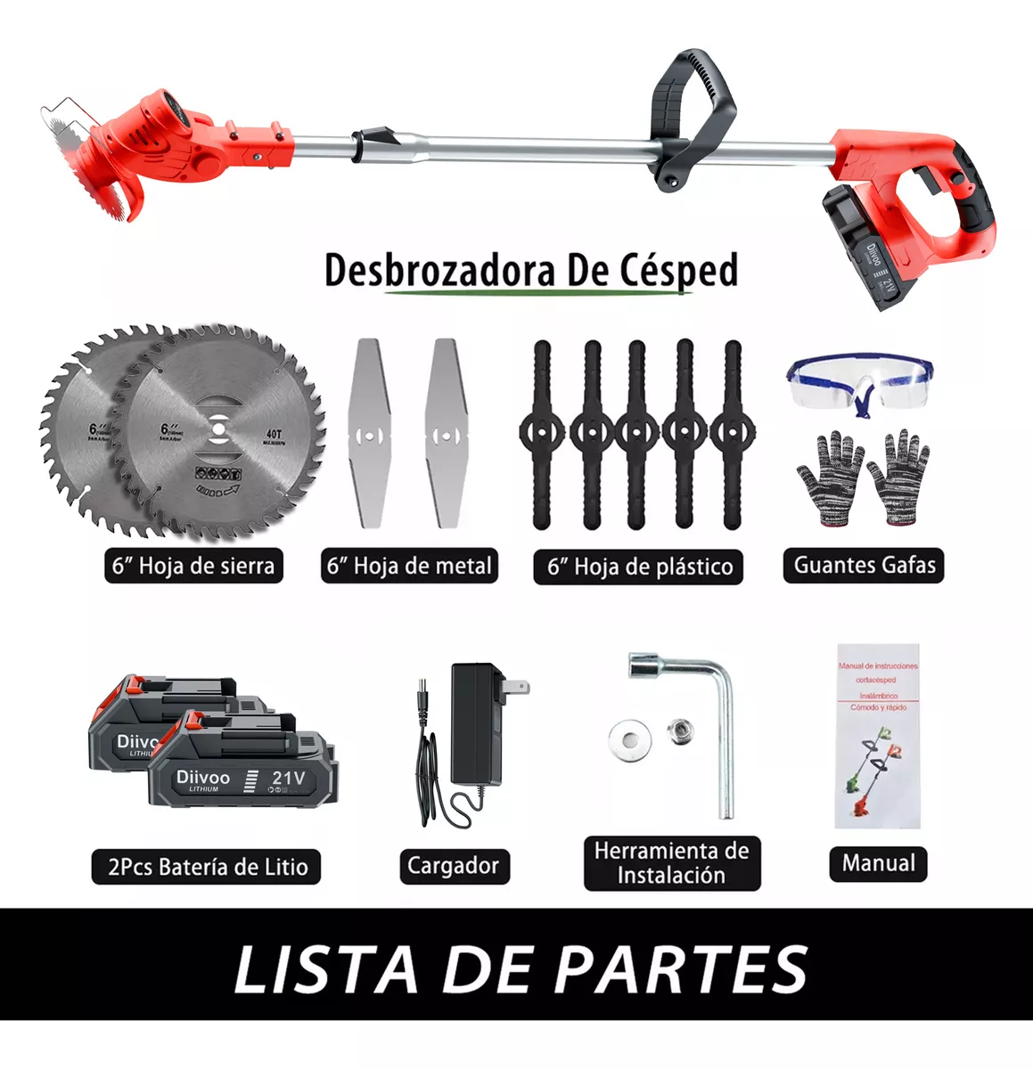 Desbrozadora Inalámbrica Electrica Podadora Pasto 2 Baterías