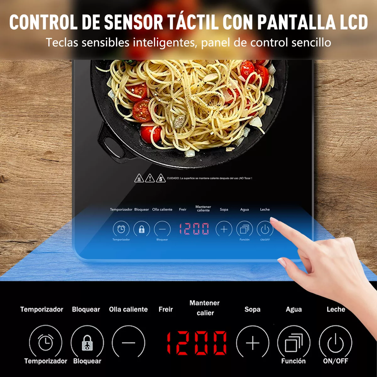 Parrilla de Inducción Eléctrica, Estufa de inducción portátil, quemador de encimera eléctrico de 1200 w con sensor táctil inteligente y temporizador ajustable con apagado automático