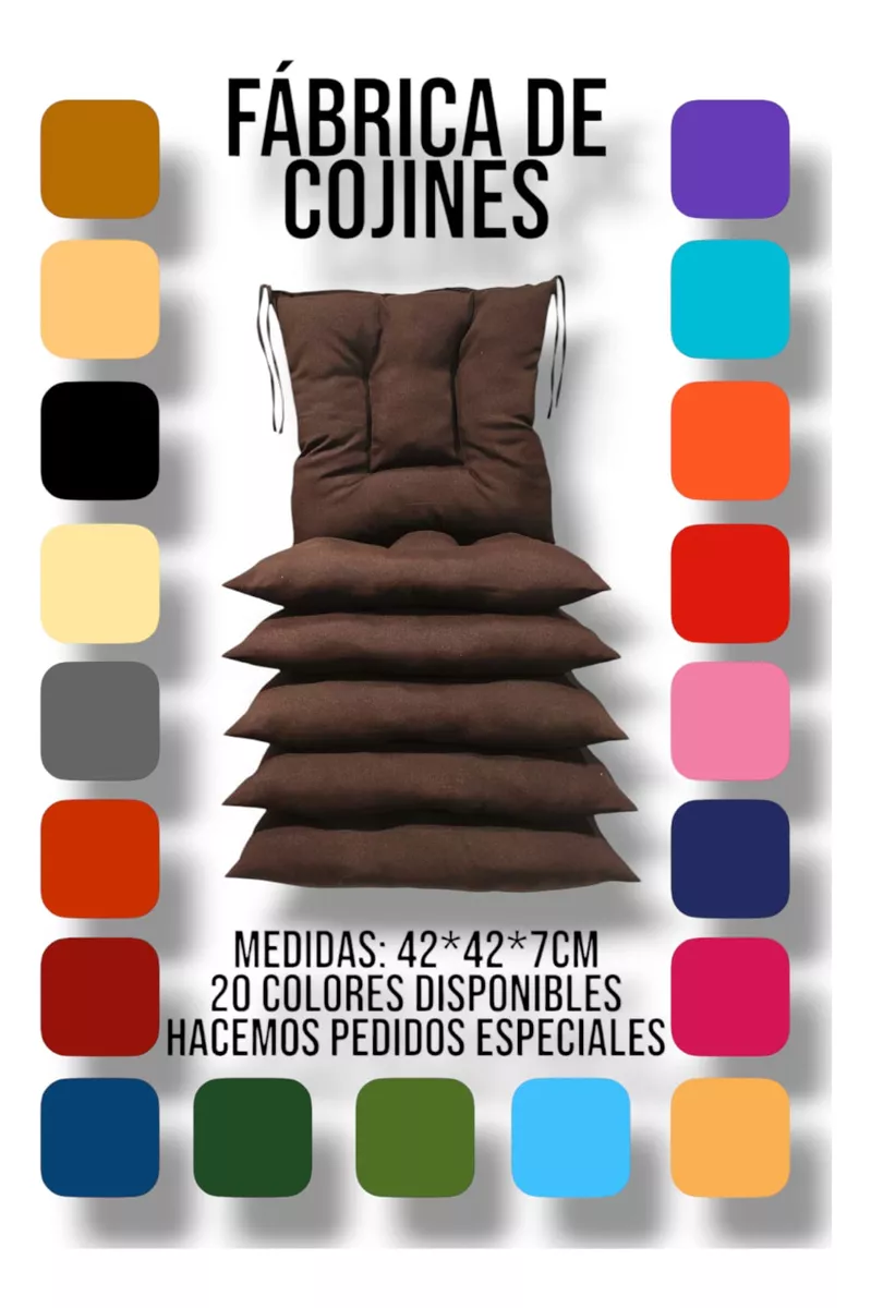 6 Cojines Para Sillas 42x42x7cm Con 4 Cintas De Sujeción