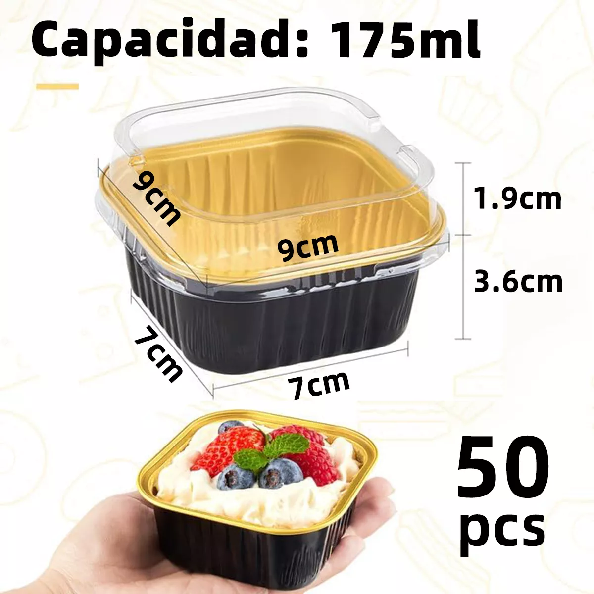 50 Molde De Aluminio Desechable Pastel Para Hornear Con Tapa