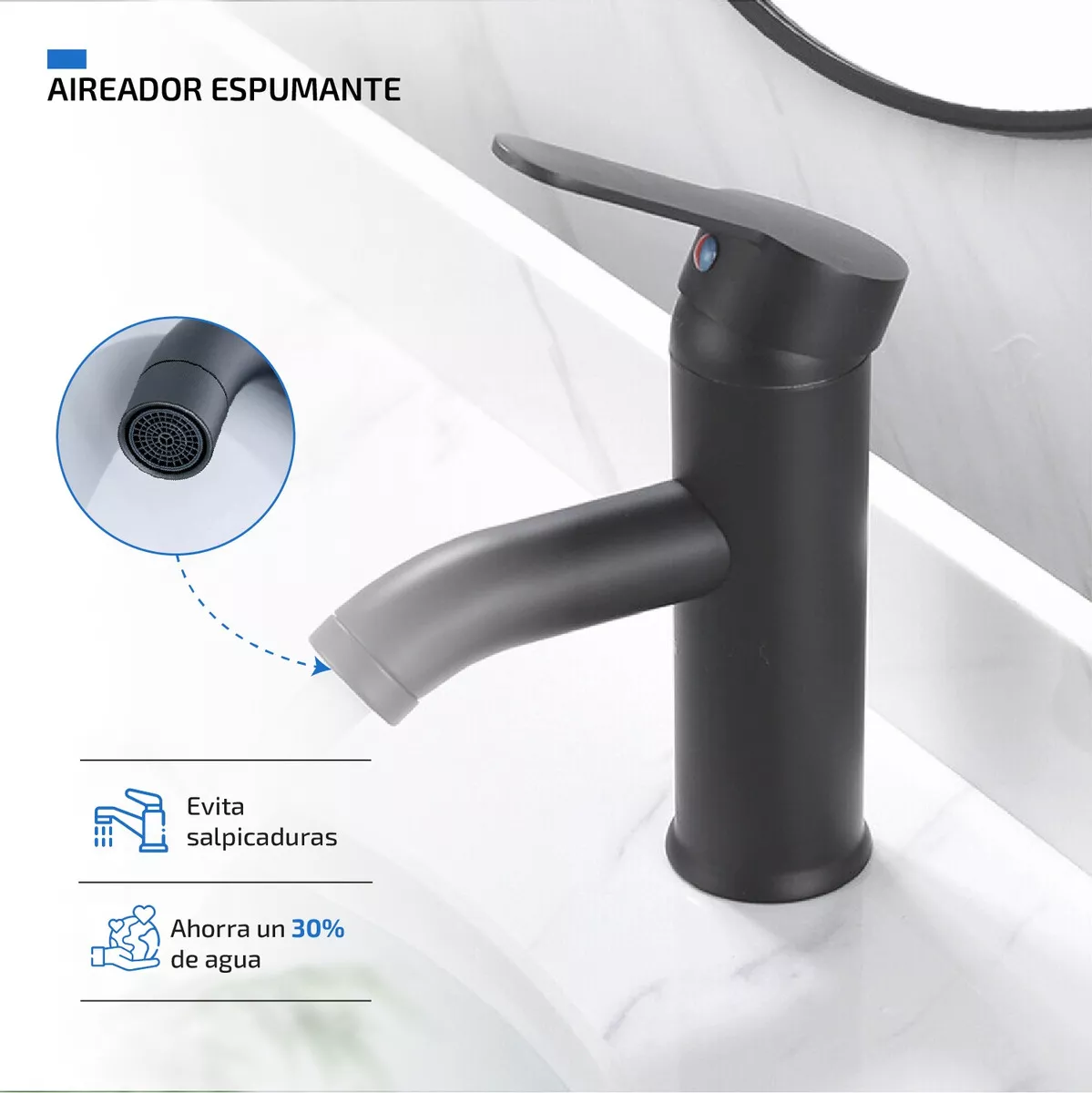 Llave Mezcladora Baja Monomando Para Lavabo Fregadero Grifo Negro Lavamanos Baño Femmto Negro