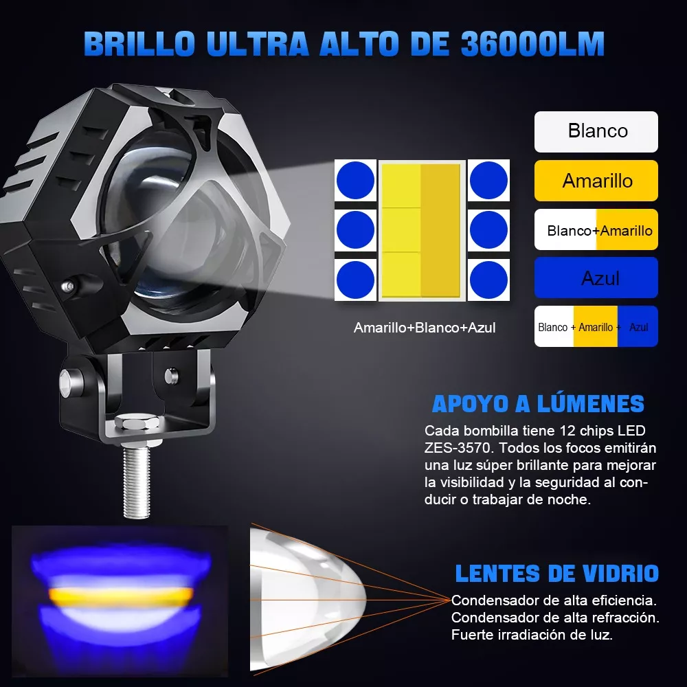 2pcs Faros Auxiliares Lupa 120w Para Auto Moto Con Estrobo