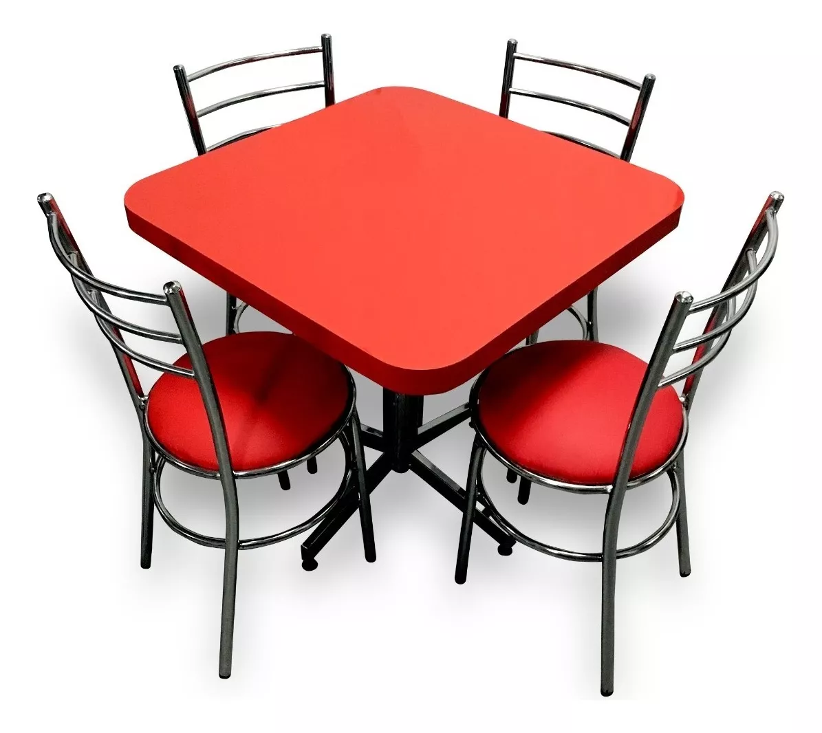 Mesa Con Sillas Para Restaurante Bar Cocina Lounge Cafetería Color Rojo