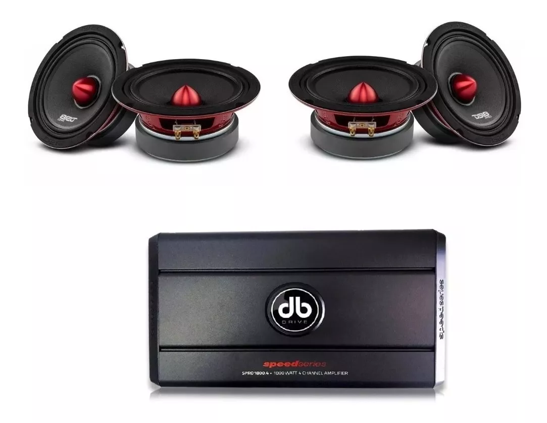 Paquete De 4 Bocinas Medio Rango Ds18+amplificador Db Drive