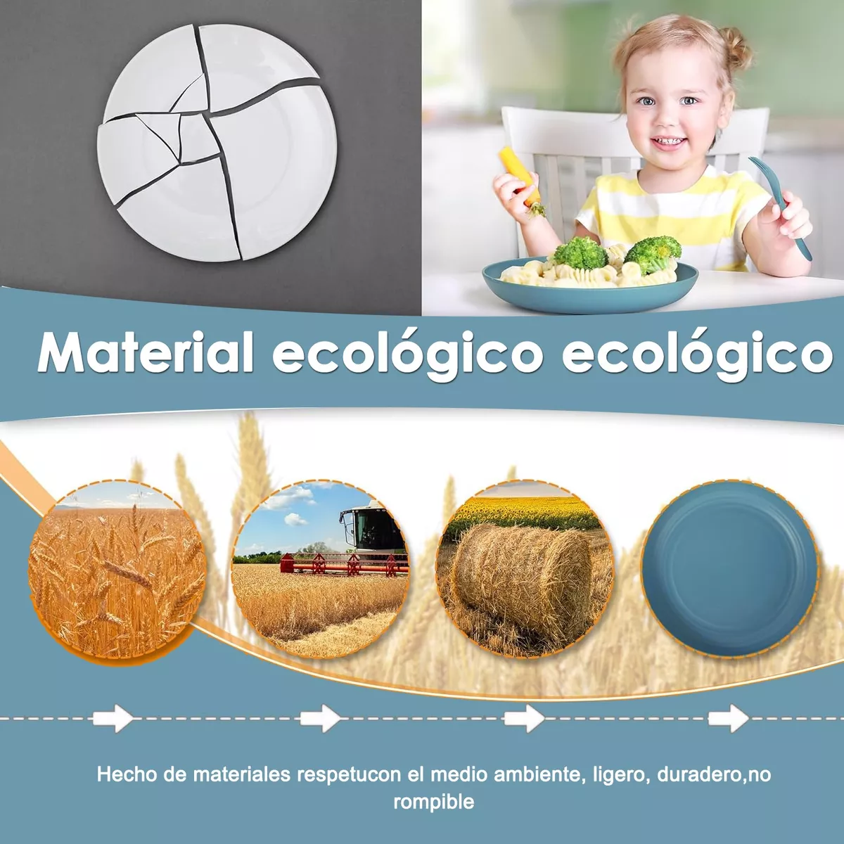 Juego De Vajilla De Paja De Trigo 56 Piezas Reutilizable