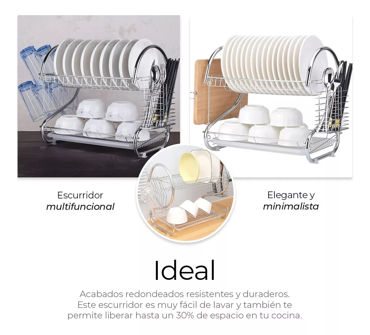 Escurridor De Cubiertos De Cocina Trastes Cromado Moderno