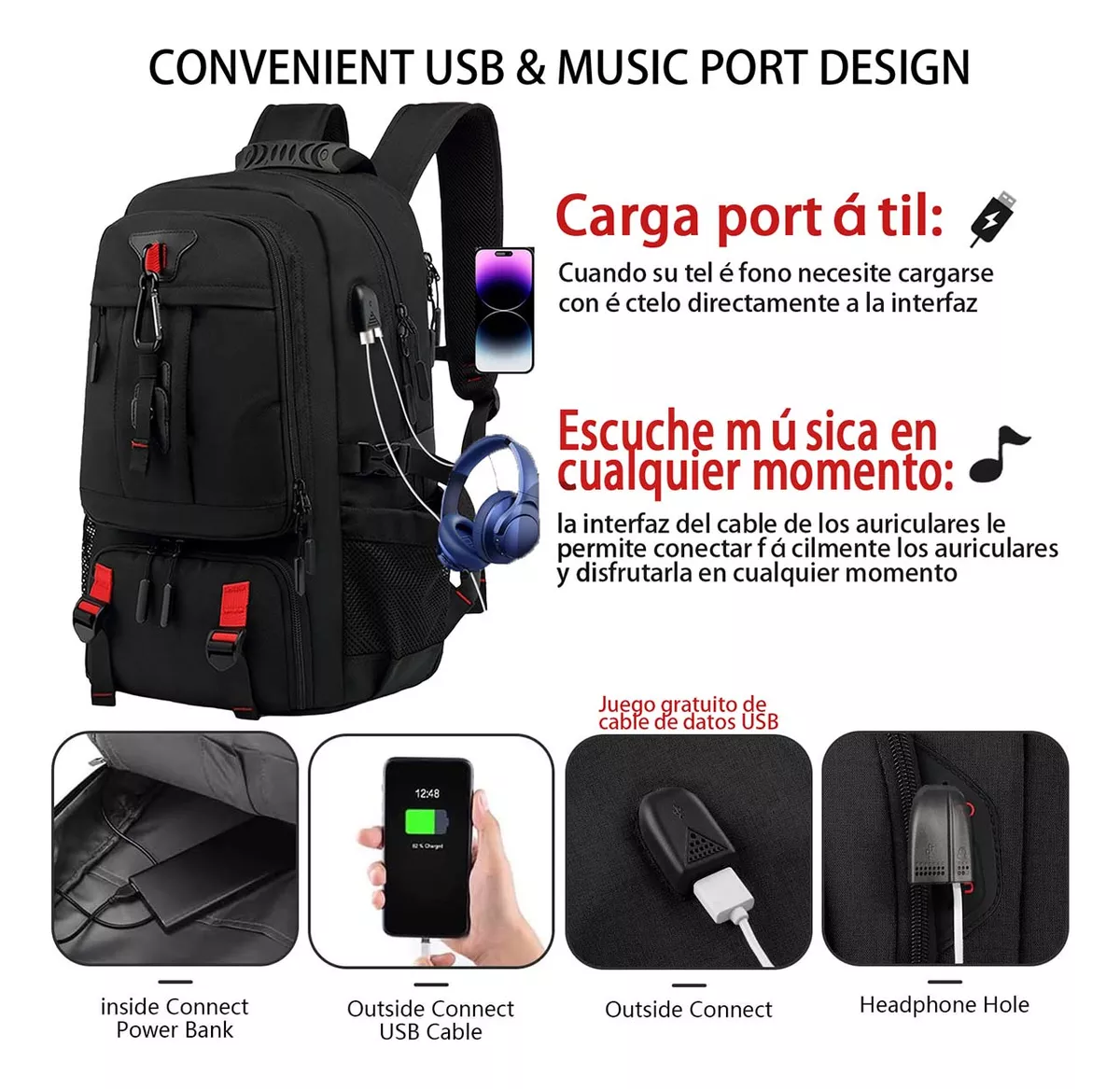 Mochila Militar Táctica De Viaje 80l Impermeable Con Usb