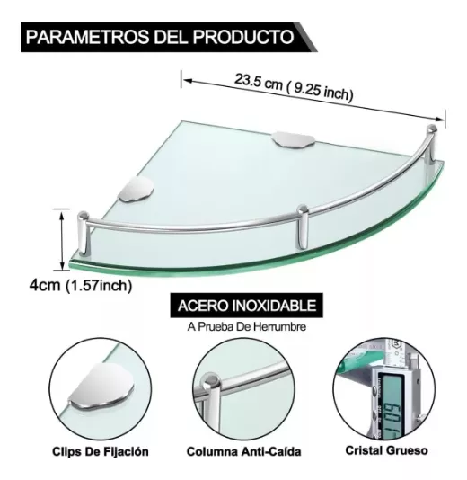 Vmingo Repisa Esquinero Baño Organizador Vidrio Estante Pared 4pz
