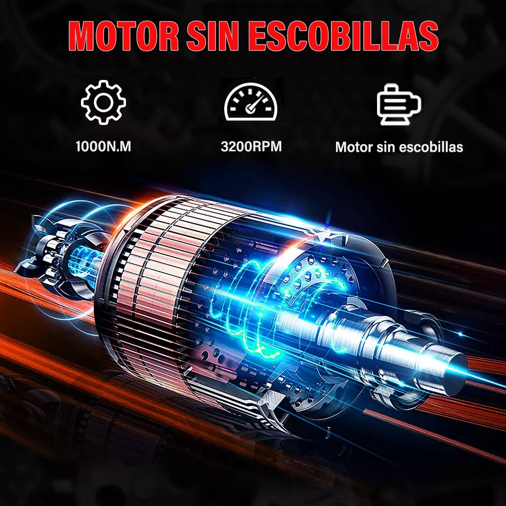 1000nm Pistola De Impacto Llave Inalambrica 2*batería Kit