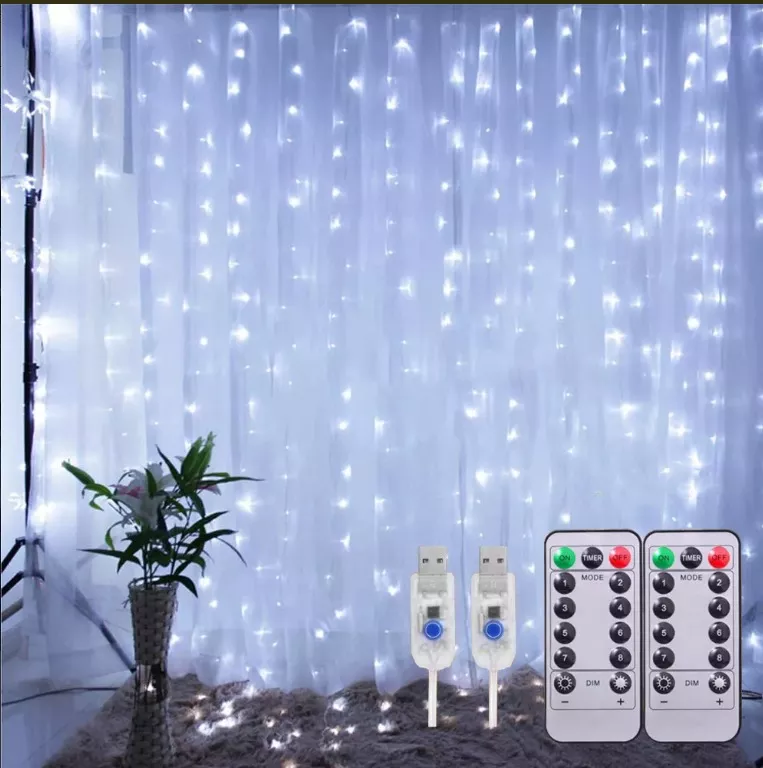 2 Piezas Cortinas Serie Luces Usb 3x3m 300 Led Decorativas