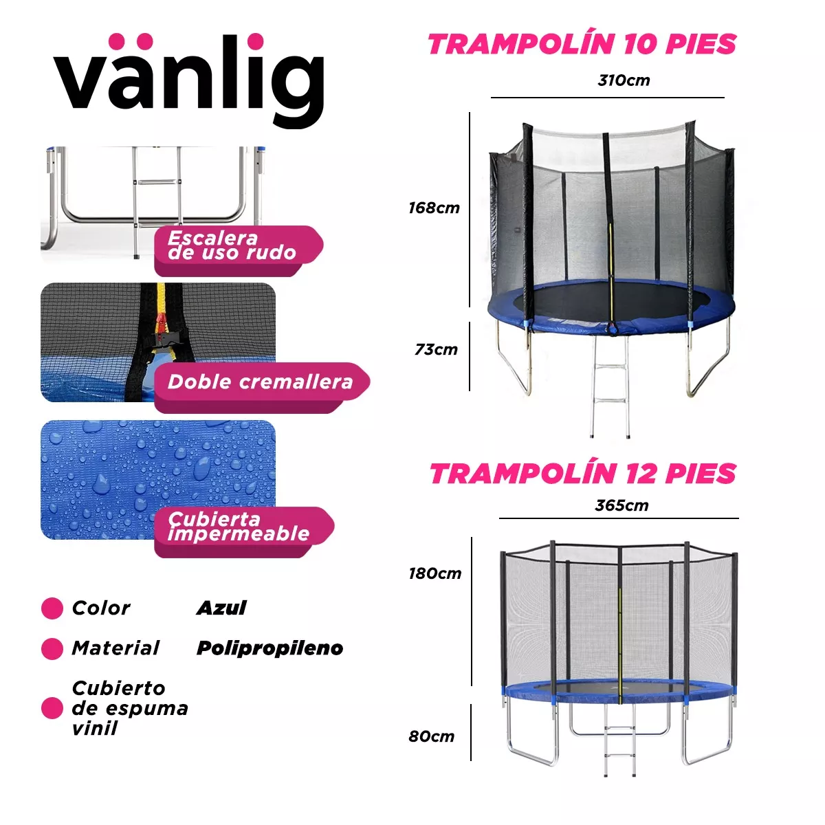 Trampolín Vanlig 10 ft con diámetro de 3.04m color del cobertor de resortes azul y lona negro