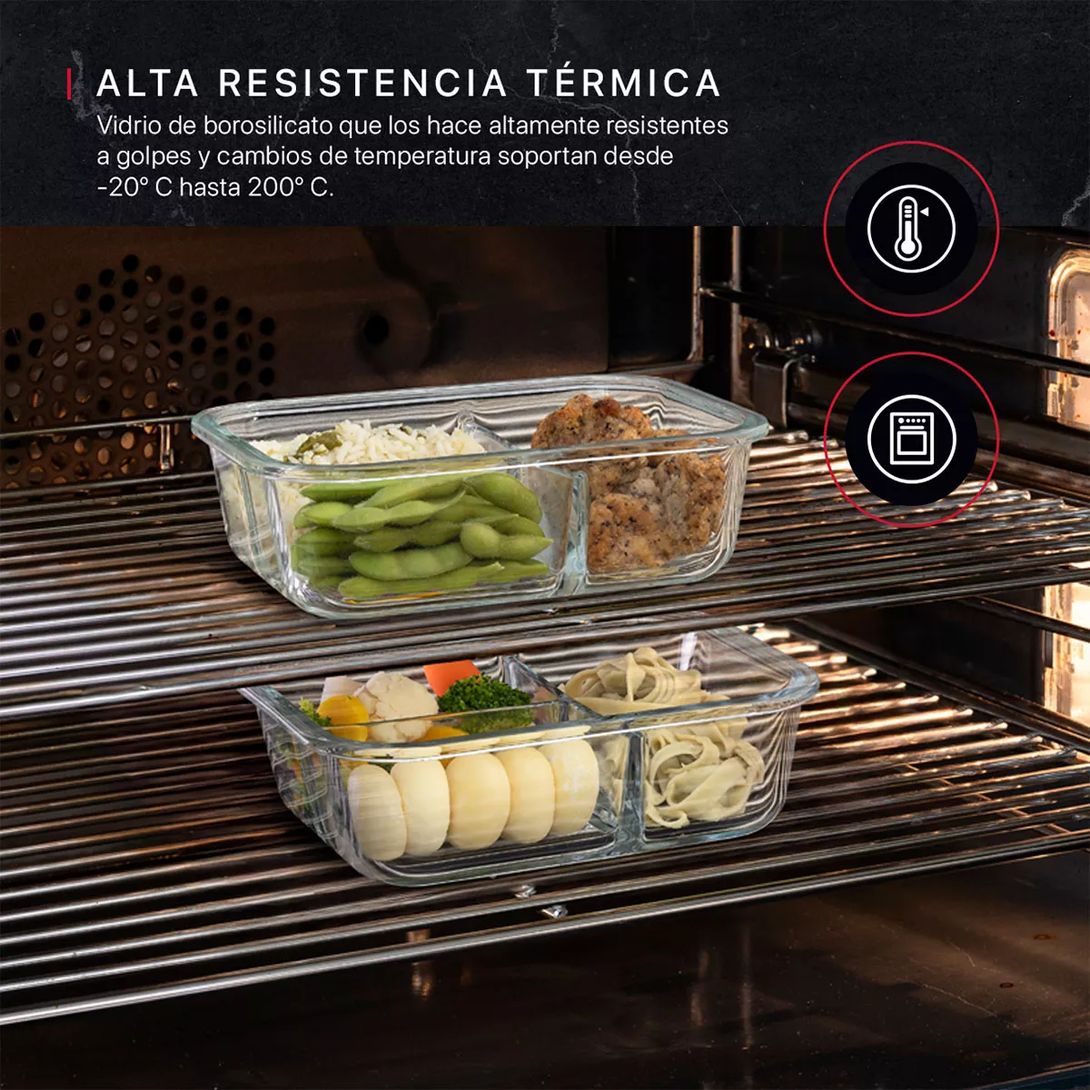 Set 3 Contenedores De Vidrio Con Divisiones Recipientes Herméticos Cookify | Tapas Con Válvula | Toper Aptos Para Horno Y Congelador | Sin Bpa