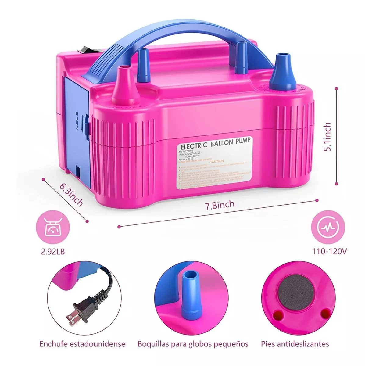 Bomba Electrica Para Inflar Globos Doble Inflador Fiestas