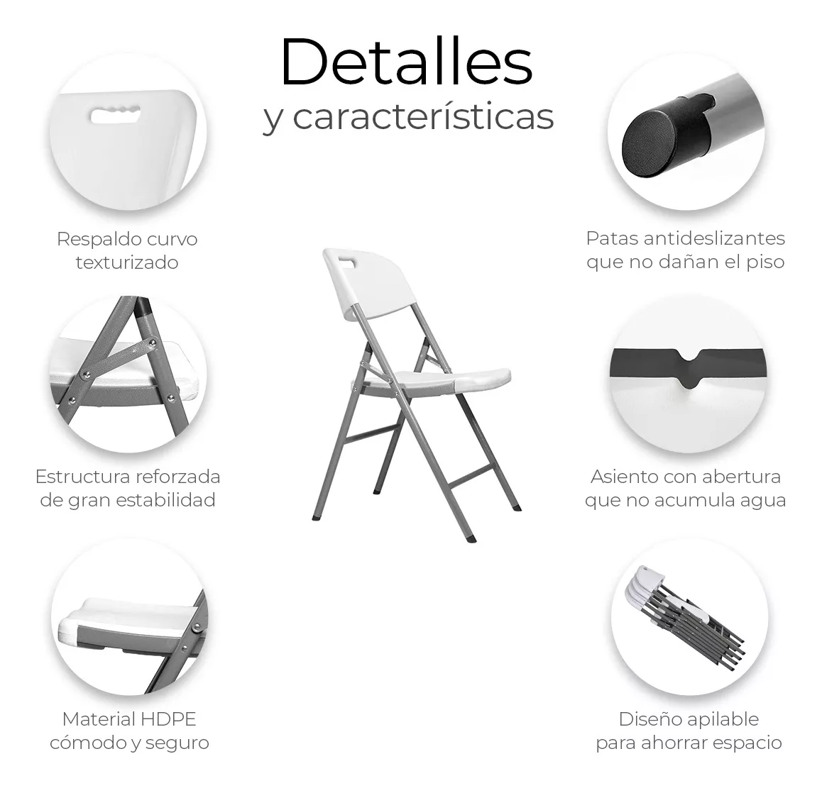 4 Sillas Plegables Plástico Reforzado De Exterior/interior