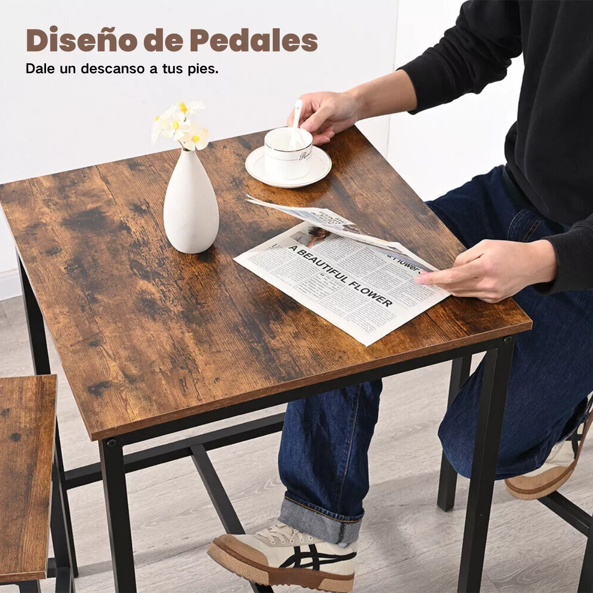 Gomyhome Juego De Comedor 2 Sillas Rectangular 80cm Marrón