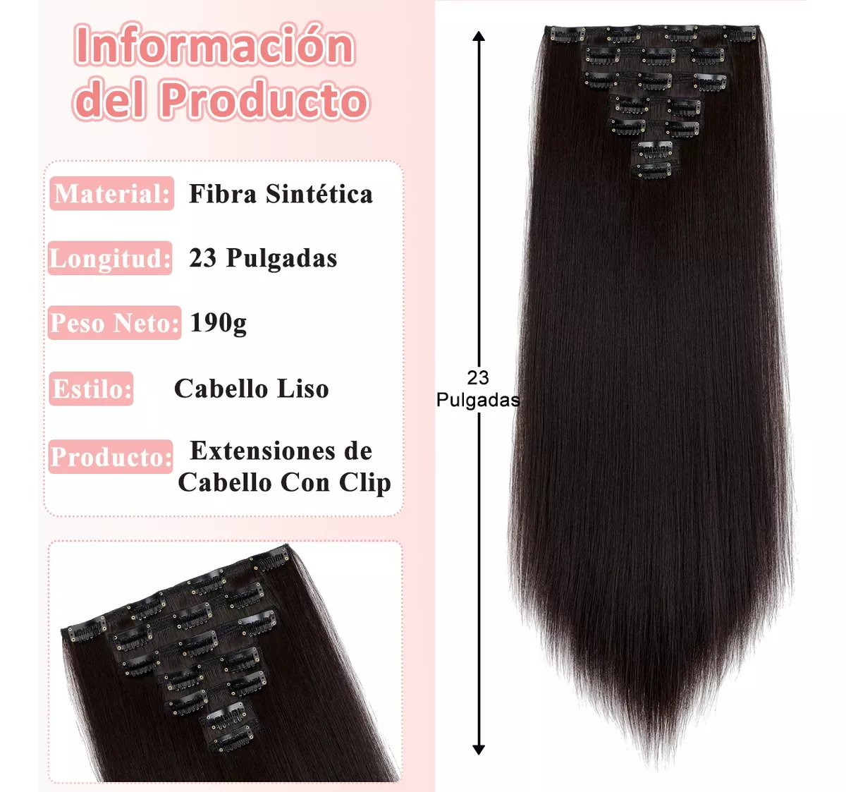 Extensiones De Cabello Con Clip De Cabeza Completa,7 Piezas