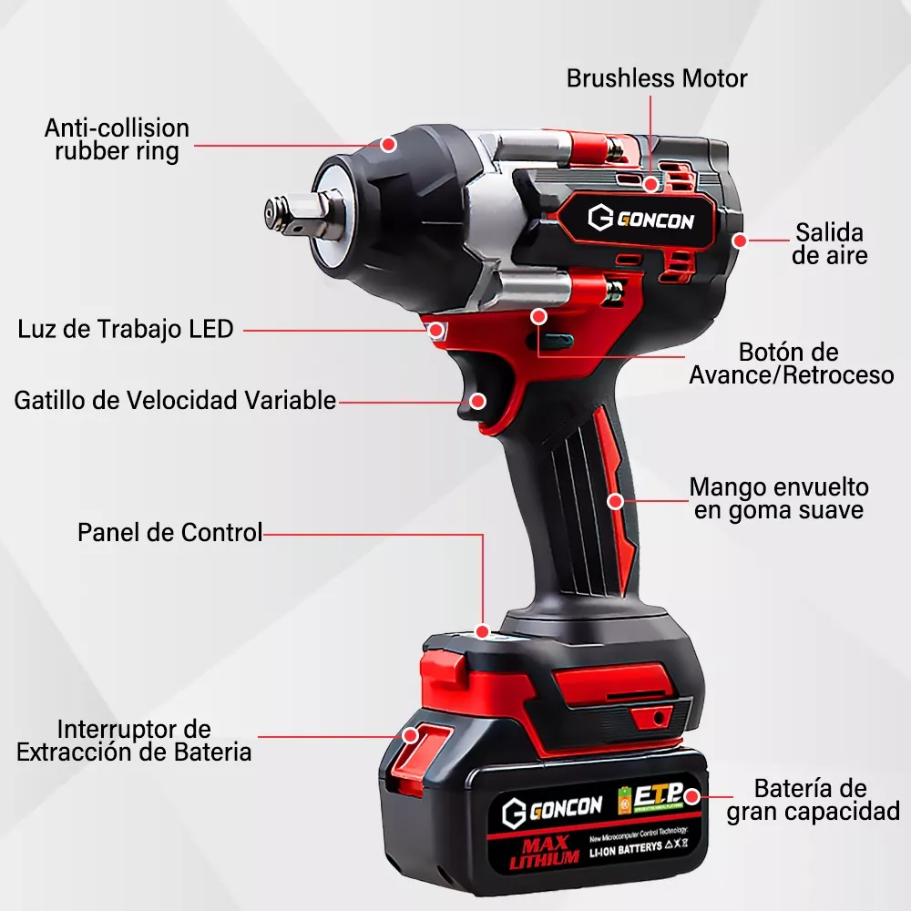 1000nm Pistola De Impacto Llave Inalambrica 2*batería Kit