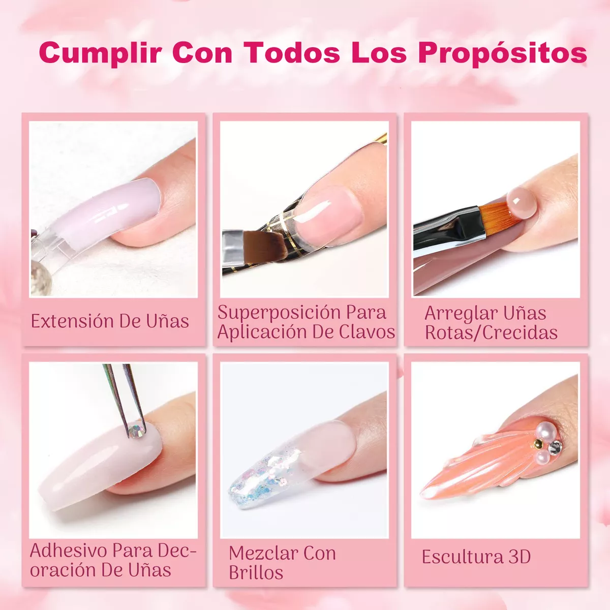 19pcs Kit Para Uñas Polygel Con Lámpara Uv,completo Acrílica