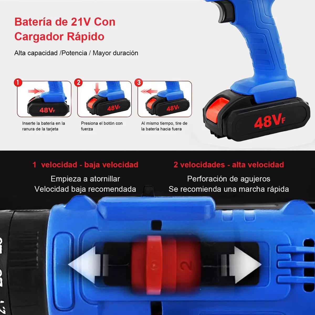 Taladro Electrico Atornillador Inalámbrico Impacto Kit 48v