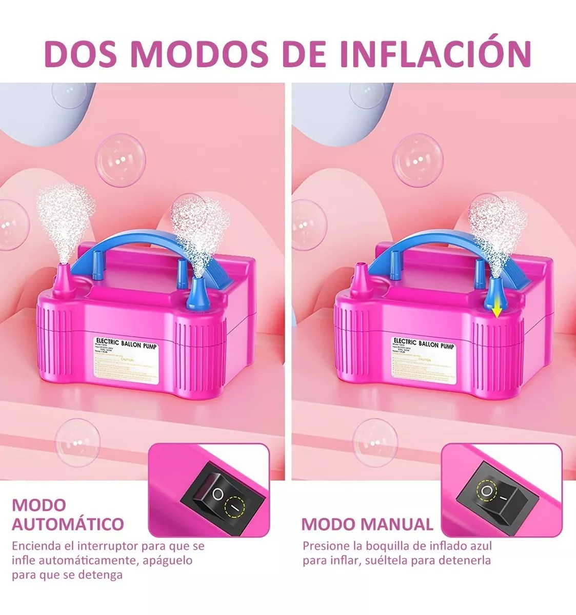 Bomba Electrica Para Inflar Globos Doble Inflador Fiestas