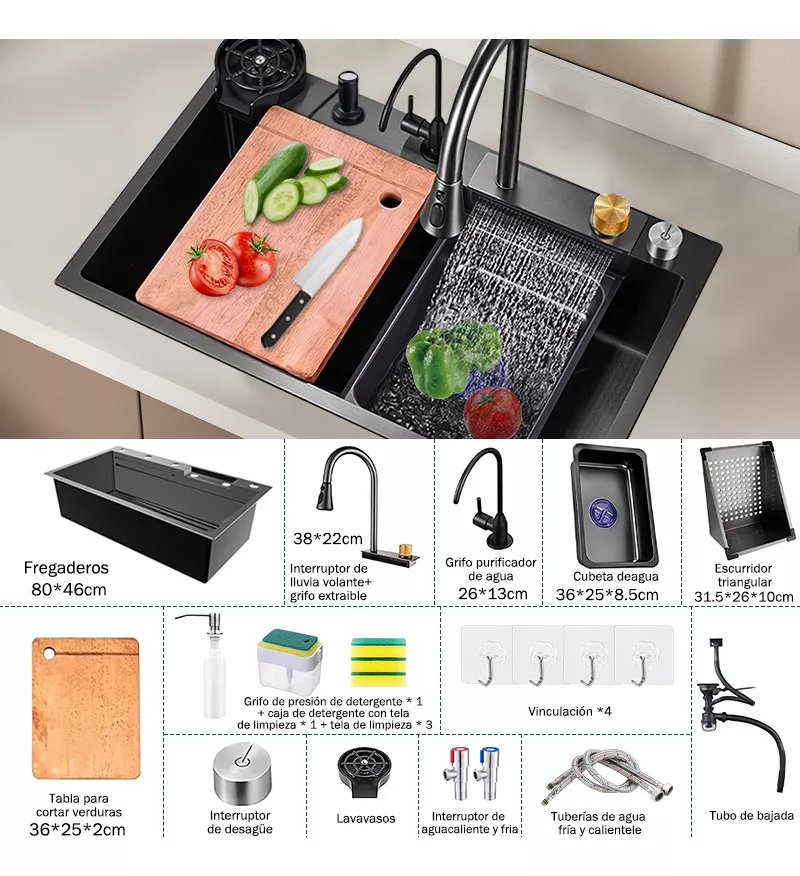 Fregadero De Cocina De Acero Inoxidable Con Accesorios 80x46