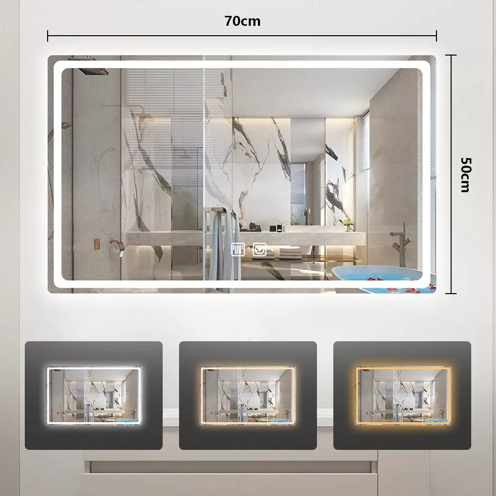 Espejo Led Baño 50x70cm Touch 3 Modo Con Función Antivaho