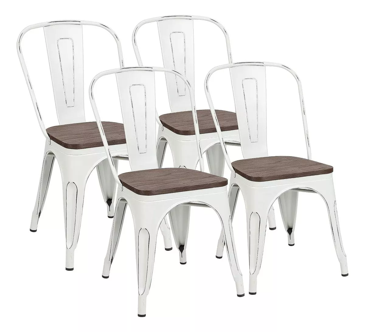 Set 4 Sillas Tolix Metálicas Vintage Industrial Apilables Estructura De La Silla Negro Asiento Negro