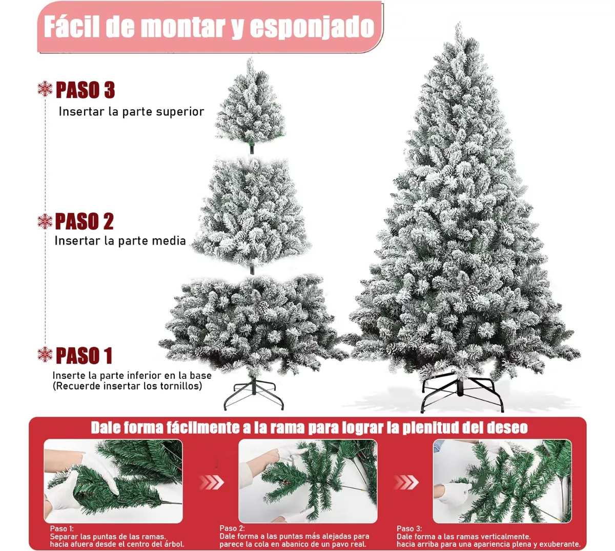 Árbol De Navidad Nieve Artificial 1.80m 800 Ramas Blancas