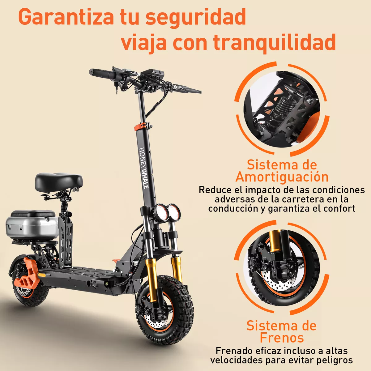 Scooter Eléctrico H3 Honey Whale C/asiento 1000w 55km/h