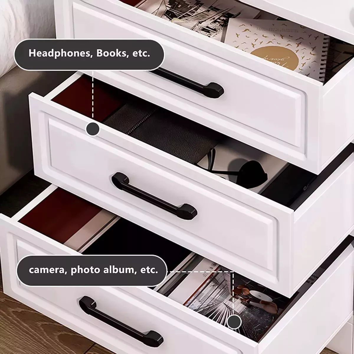 Mesita De Noche Mesa Auxiliar La Cama Moderna Con 3 Cajones