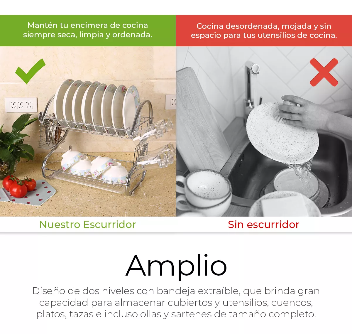 Escurridor De Cubiertos De Cocina Trastes Cromado Moderno