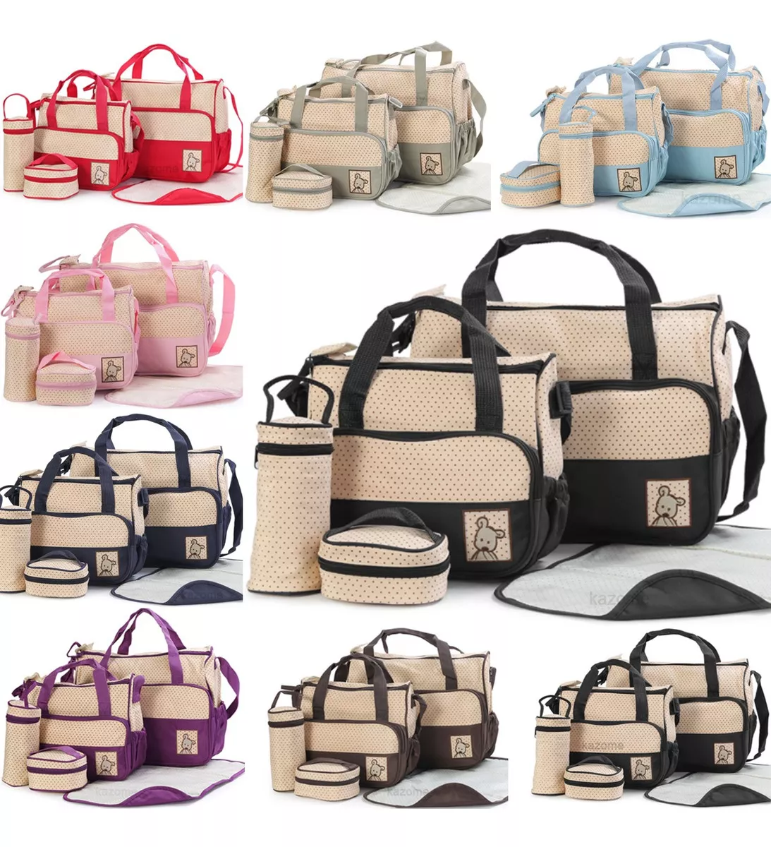 Set 5 Bolsas Panaleras Cambiador Bebe Botella Viaje Multiuso Color Negro Lisa