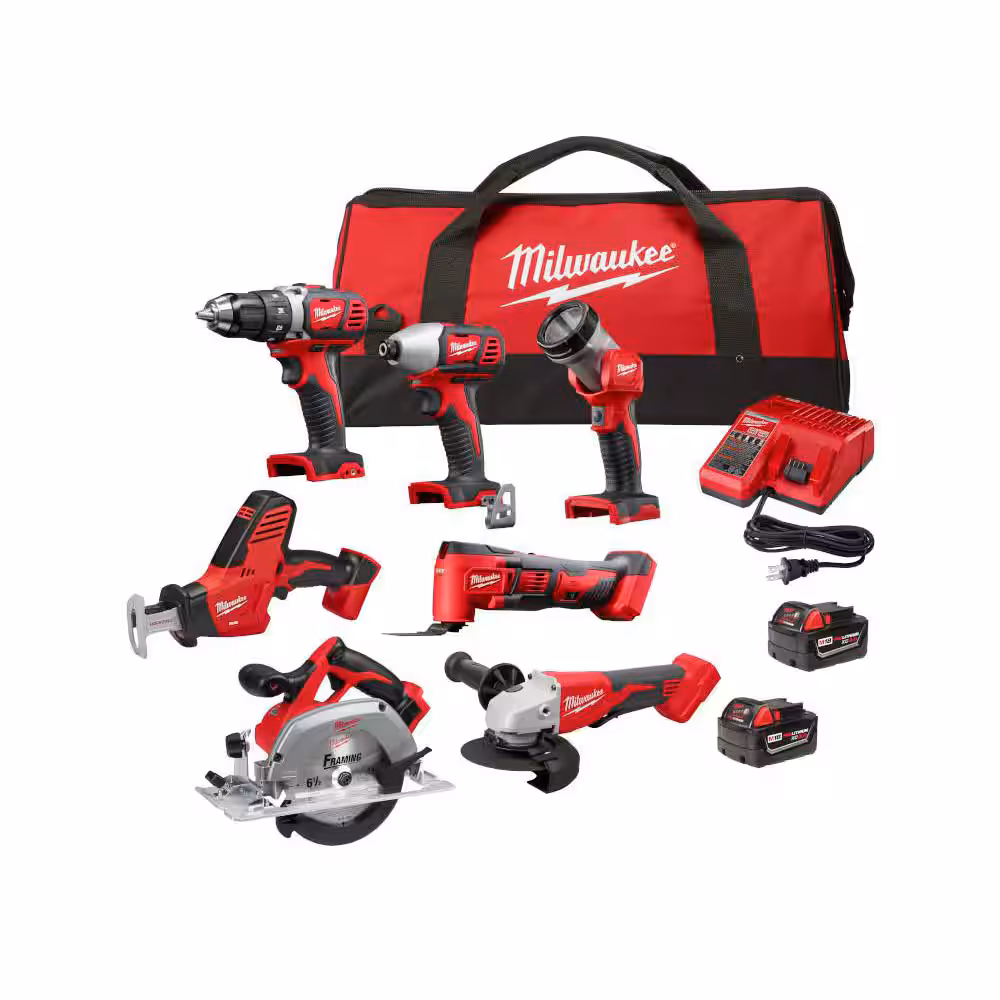 Milwaukee M18 18-Volt Lithium-Ion Cordless Combo Kit 7-Tool with 2-Batteries, Charger and Tool Bag 2695-27SH