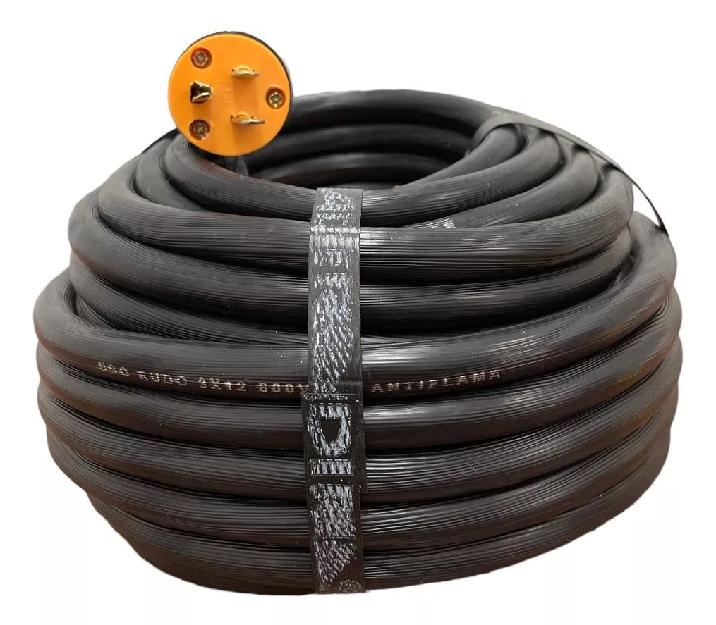 Extensión Uso Rudo Multicontactos 15 Metros Calibre 12 Color Negro