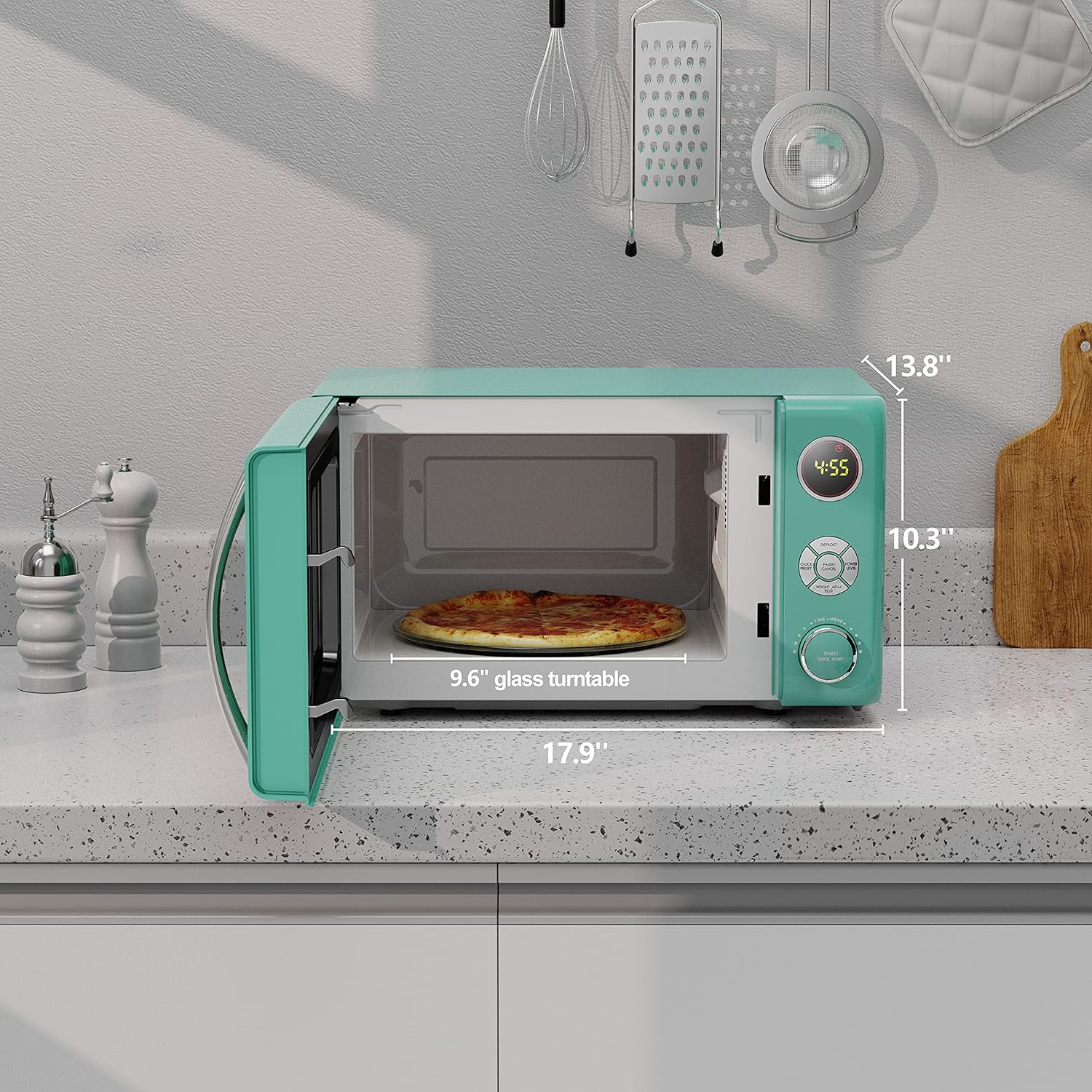 Horno de microondas retro para encimera con cocción automática y recalentamiento, descongelación, funciones de inicio rápido, fácil de limpiar con placa giratoria de vidrio,