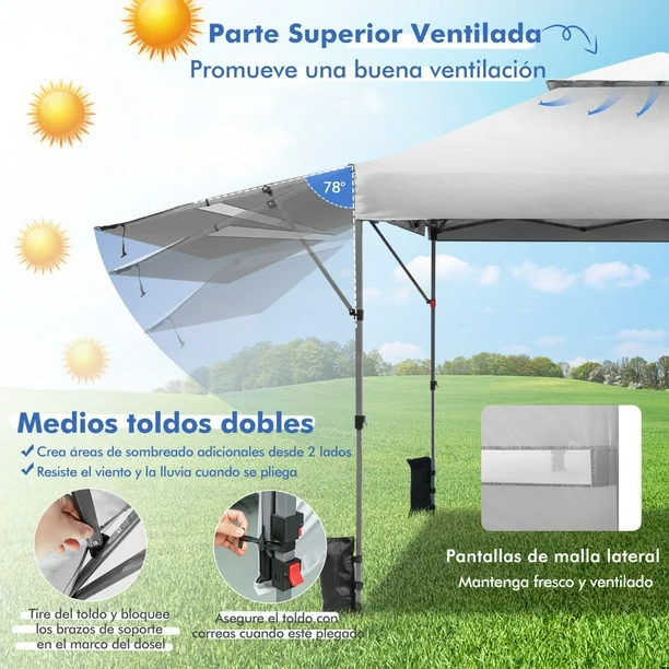 Costway 3x3m Pabellón Emergente Instantáneo Plegable para Exterior con Dos Mitades de Toldo Carpa Portátil Ajustable en Altura para Camping Costway Modern