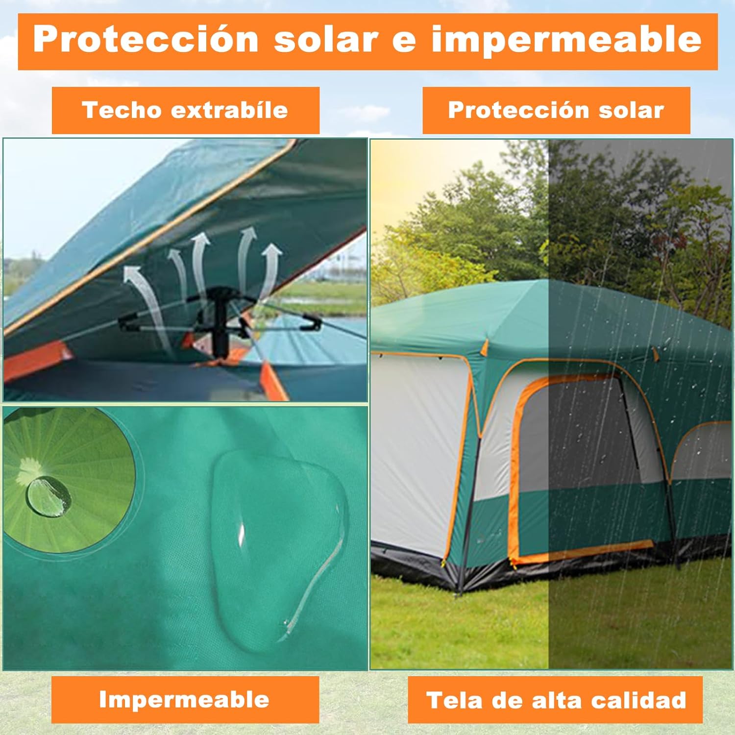 Dopwii Casa de Campaa Portátil,Tienda de Campaa para5~8 Personas,Tienda Familiar de Fácil Instalación,Tienda para Acampar Impermeable con Alfombra de Piso y Toldo de Puerta,Gran Ventilación-toallita mágica esponja