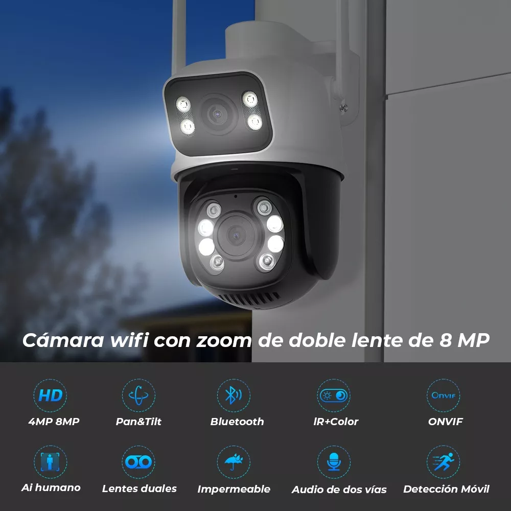 Cámara de Seguridad Inalámbrica ANBERX A8BQ Wireless 8MP Con Visión Nocturna Negro/Blanco