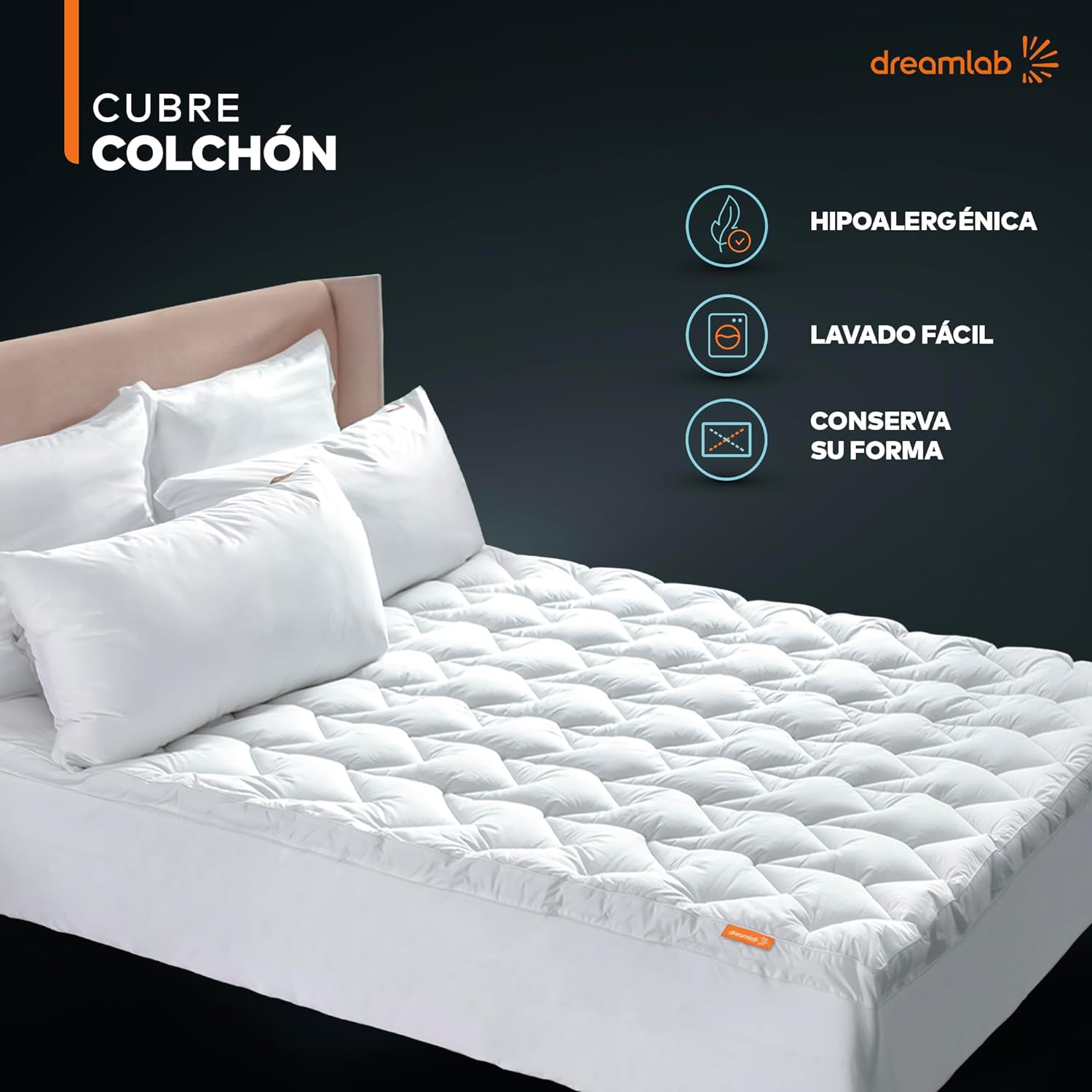 Dreamlab Cubre Colchón de Microfibra| Extra Relleno de Microfibras recubiertas en Gel | Hipoalergénico, Certificado Oekotex-100 | Tamao King Size (200cm x 190cm)