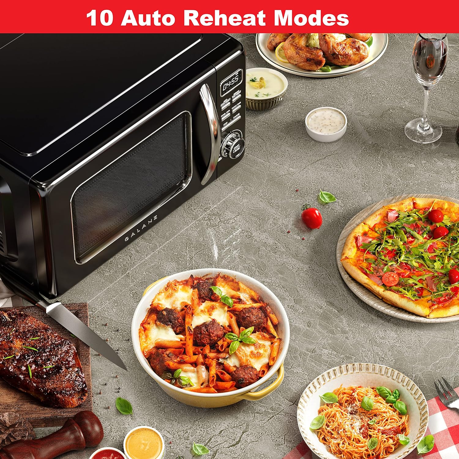 Horno de microondas retro para encimera con cocción automática y recalentamiento, descongelación, funciones de inicio rápido, fácil de limpiar con placa giratoria de vidrio,