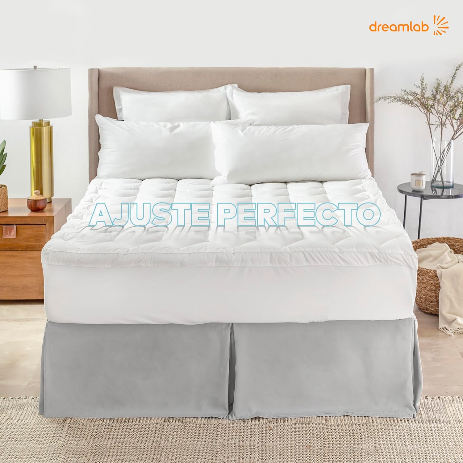 Dreamlab Cubre Colchón de Microfibra| Extra Relleno de Microfibras recubiertas en Gel | Hipoalergénico, Certificado Oekotex-100 | Tamao King Size (200cm x 190cm)