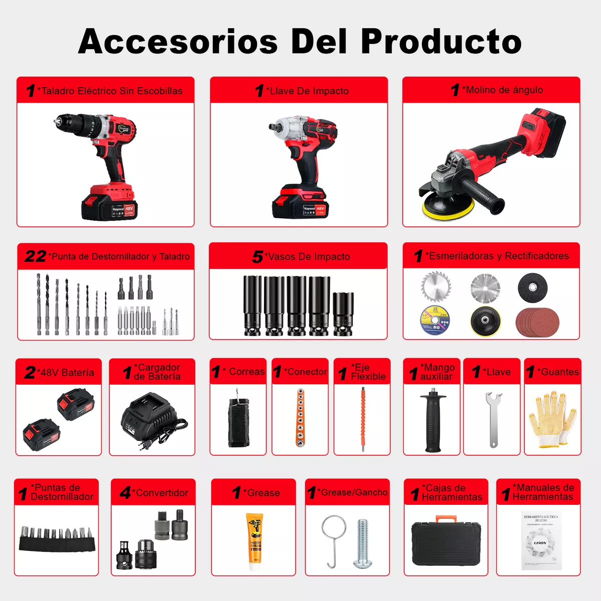 Taladros Inalambrico,esmeril Angular Y Llave Electrica 3pzs