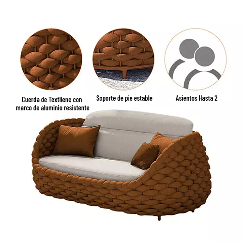 Juego de sofás para exteriores de cuerda trenzada de 4 piezas