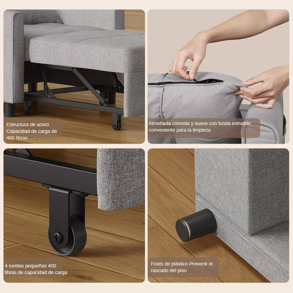 Porik Sofá Cama Sillón Reclinable Convertible 3 En 1