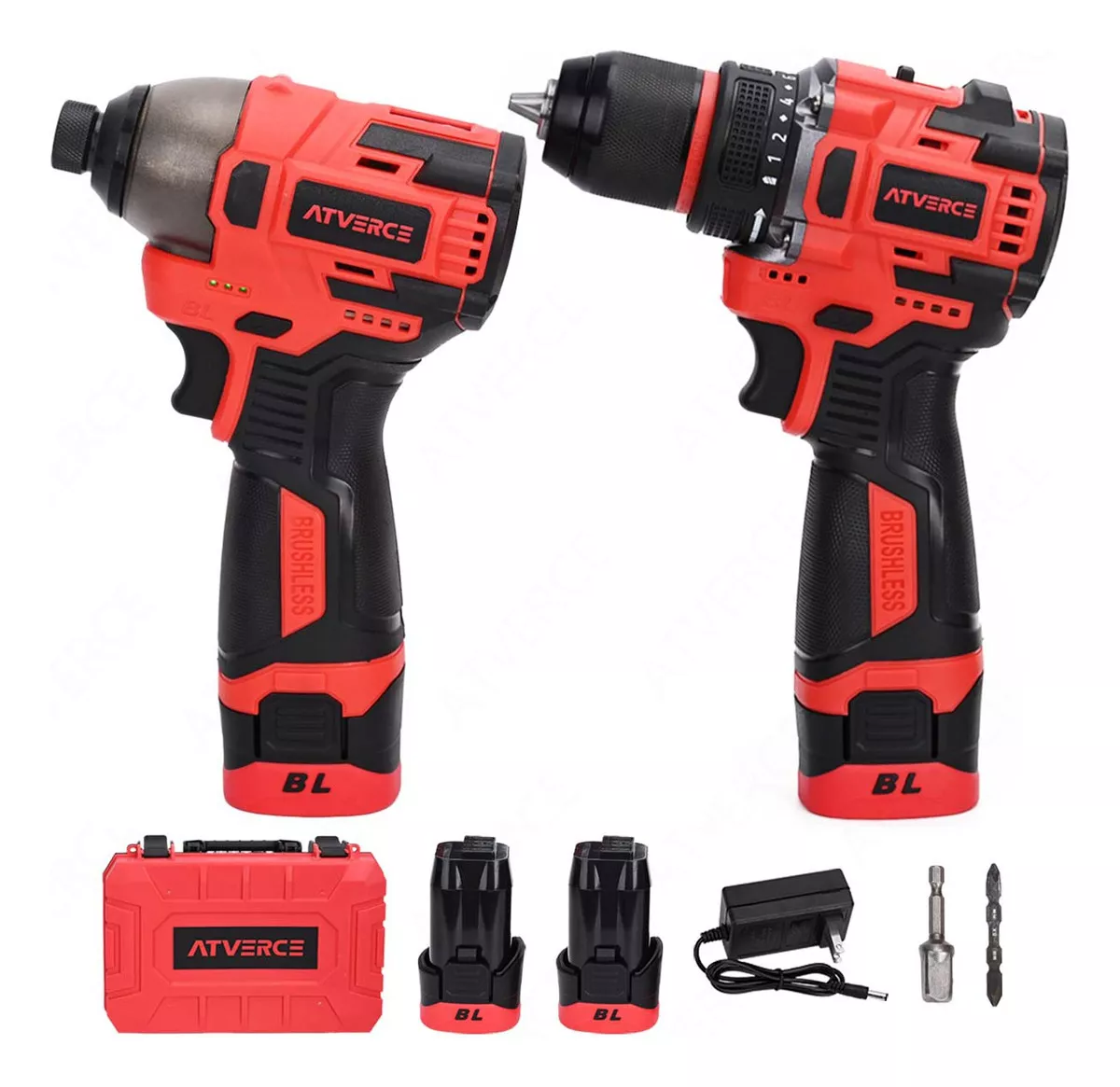 Atverce Kit De Sin Escobillas Atornillador De Impacto Y Taladro Color Negro