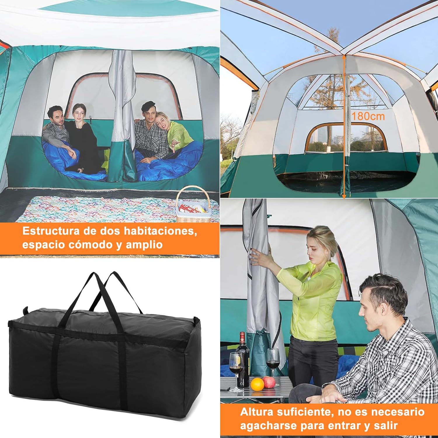 Dopwii Casa de Campaa Portátil,Tienda de Campaa para5~8 Personas,Tienda Familiar de Fácil Instalación,Tienda para Acampar Impermeable con Alfombra de Piso y Toldo de Puerta,Gran Ventilación-toallita mágica esponja