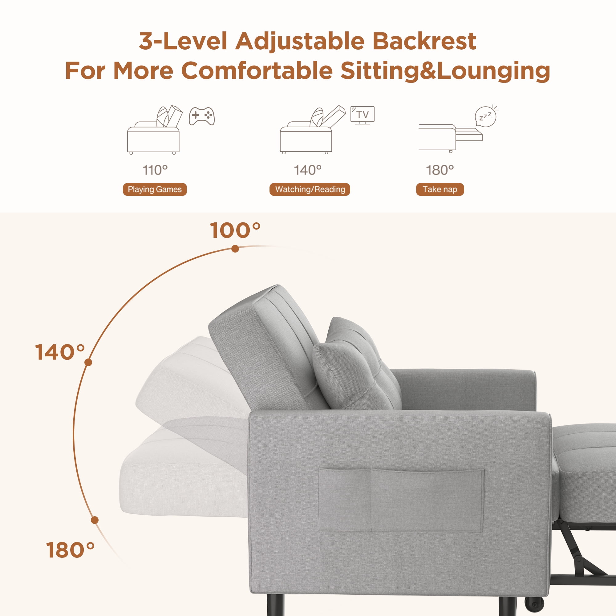 Sofá Cama Silla 3 en 1, Silla Convertible Cama Individual