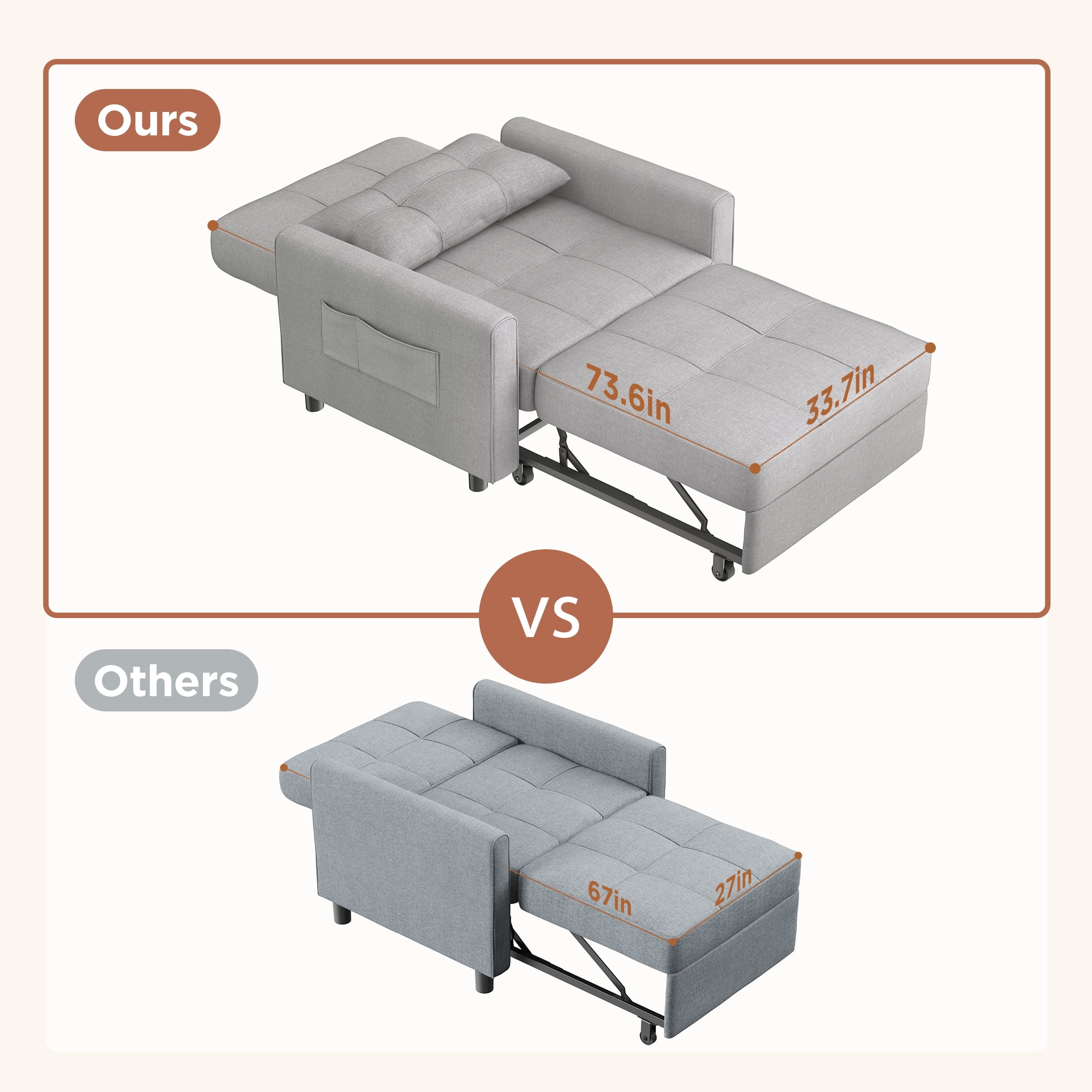 Sofá Cama Silla 3 en 1, Silla Convertible Cama Individual