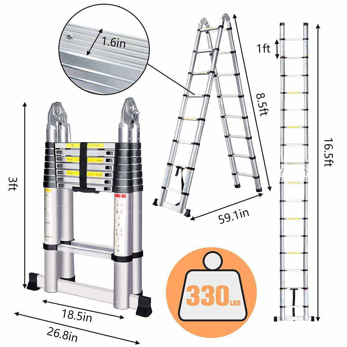 Escalera telescópica plegable portátil multifuncional de aleación de aluminio