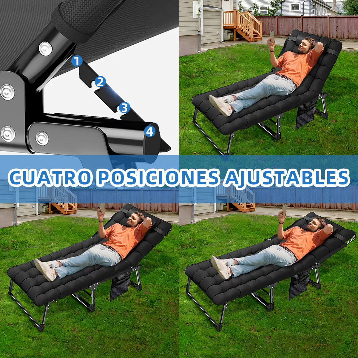 Silla Camastro Plegable Ajustable Con Colchón 62x182 Jm Vaal